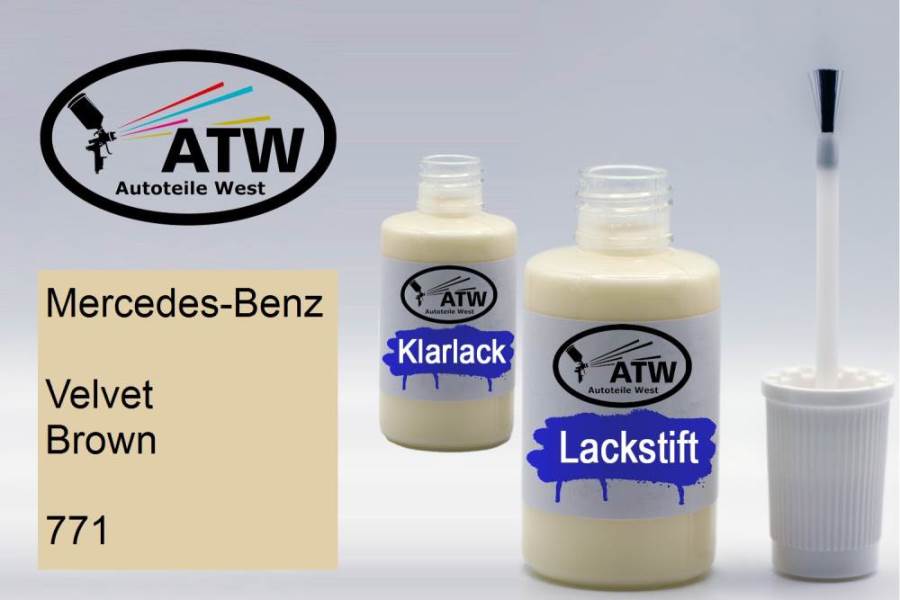 Mercedes-Benz, Velvet Brown, 771: 20ml Lackstift + 20ml Klarlack - Set, von ATW Autoteile West.